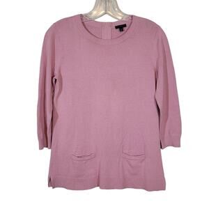 Talbots Cotton Blend Crew Neck Knit Sweater 3/4 Sleeves Minimalist Pink SZ Small
